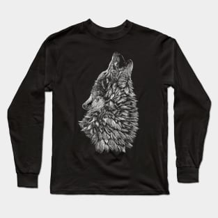 Hand drawn Wolf howling Long Sleeve T-Shirt